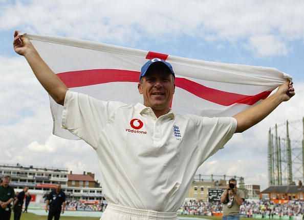 Alec Stewart celebrates England's victory over South Africa